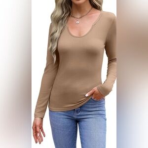 NWT WIHOLL Womens Long Sleeve Tan Lightweight Top Size Medium